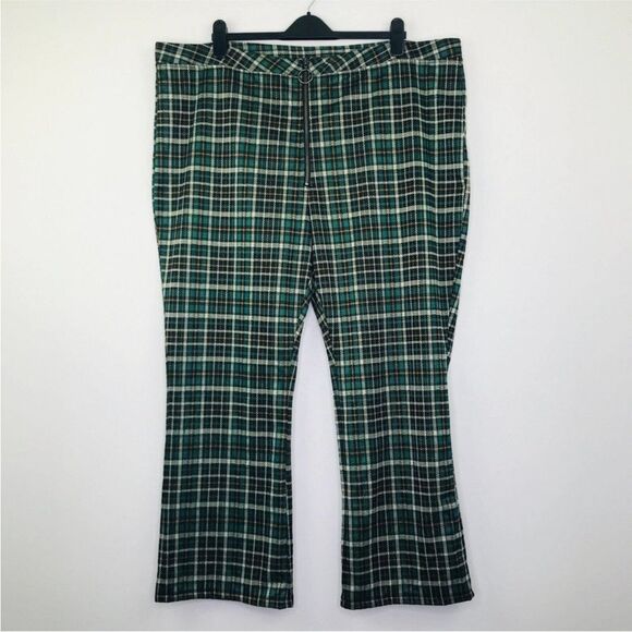 BP Women's 1X NWOT Pants Green Julia Plaid Flare O-Ring Zip High Rise - Picture 2 of 14